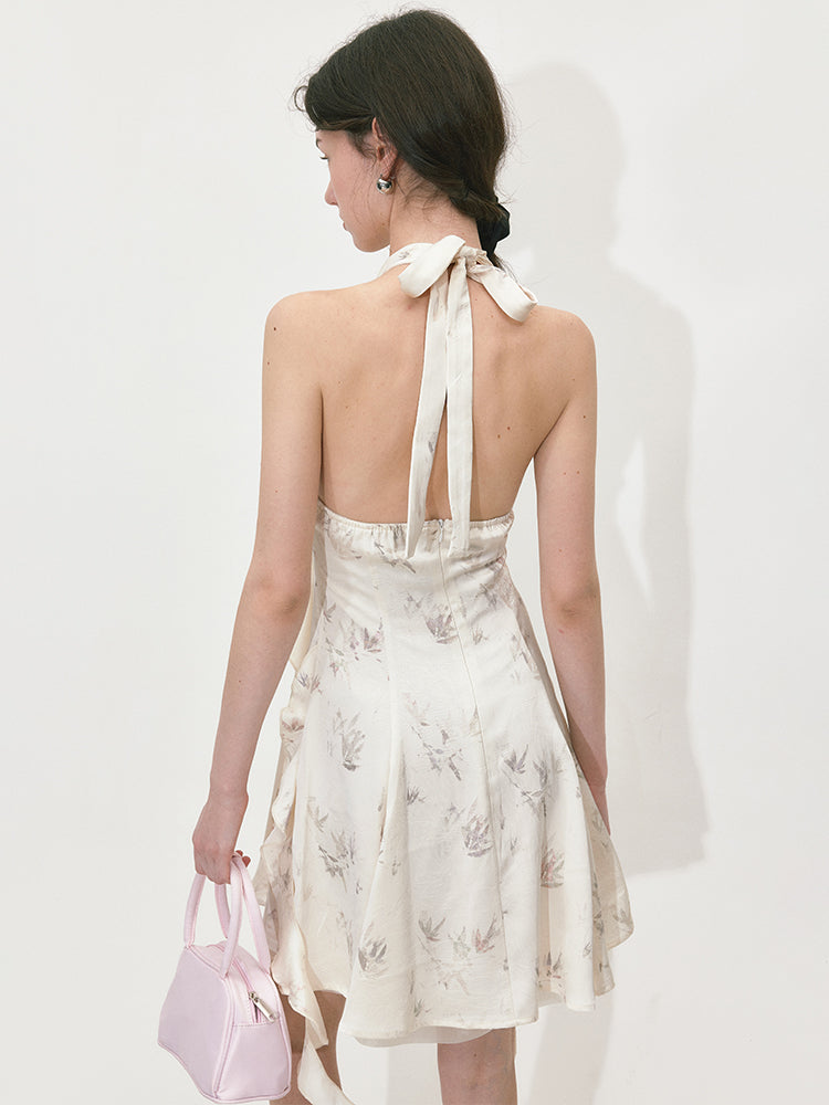 Summer Sleeveless Ruffle Trim Halter Dress