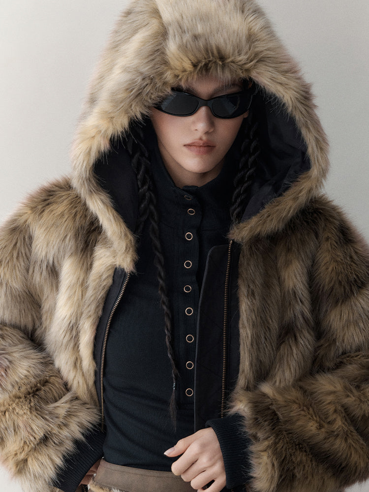 Reversible Luxury Fluffily Hoodie High-End Fur-Jacket