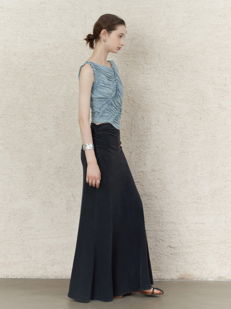 레이스 트림 타이 민소매 탑