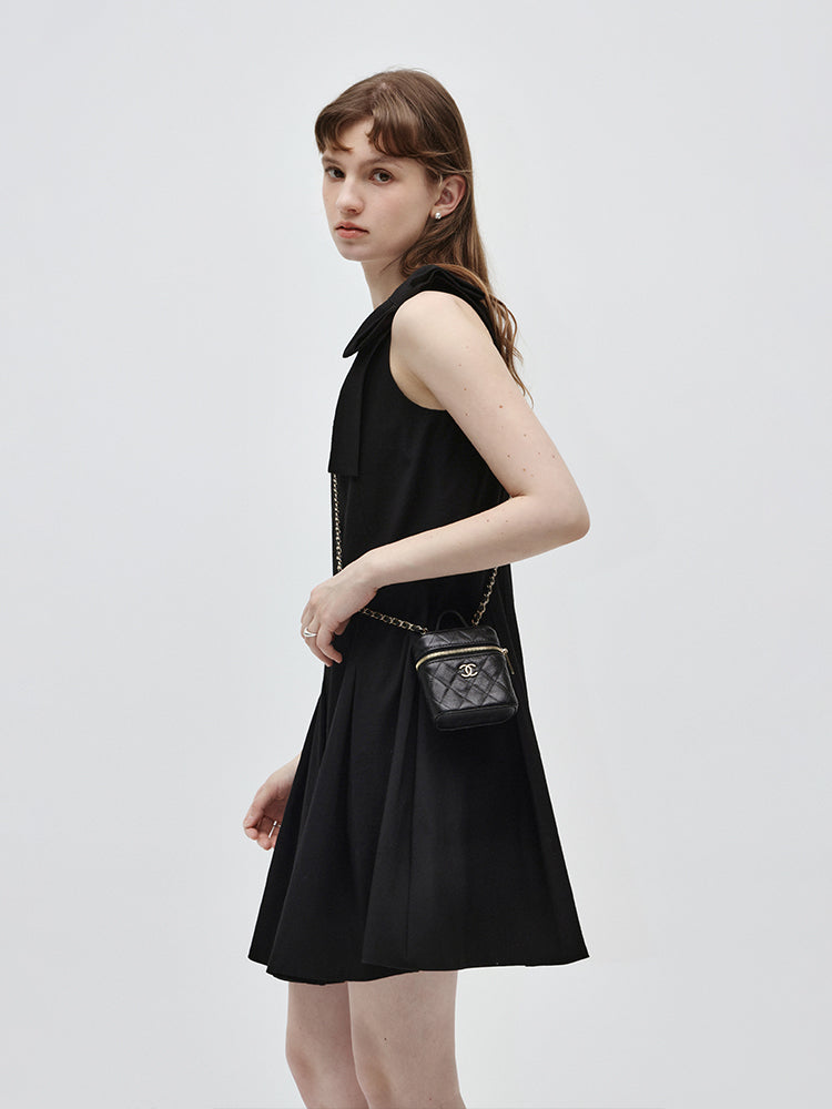 블랙 민소매 나비 넥타이 허리 드레스