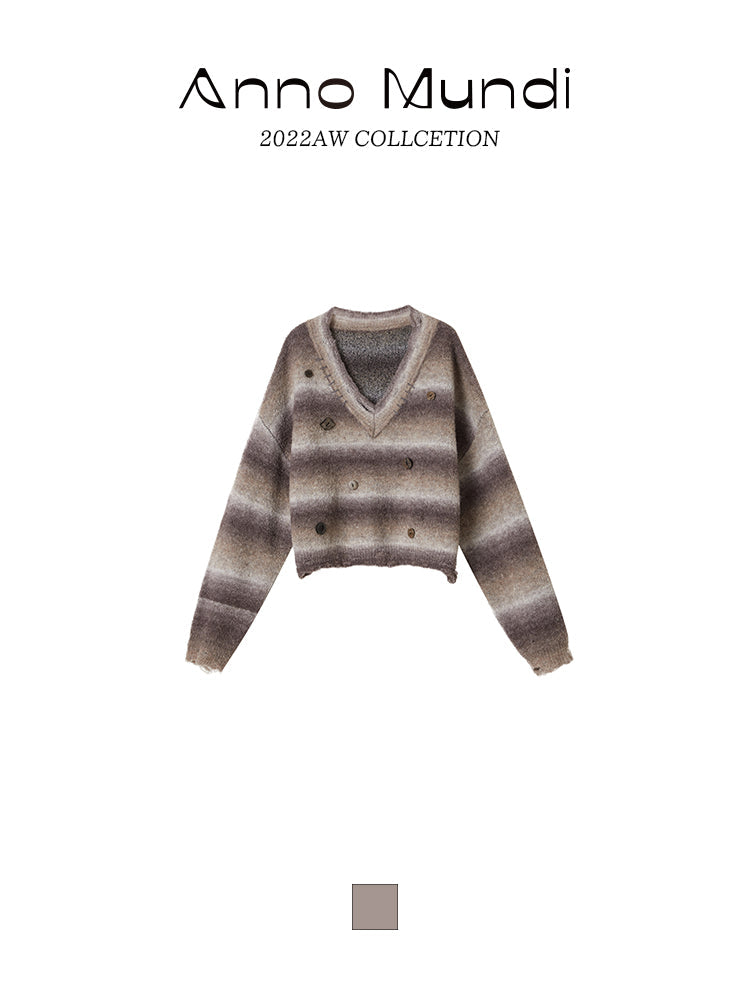 Border Loose V-neck Knit