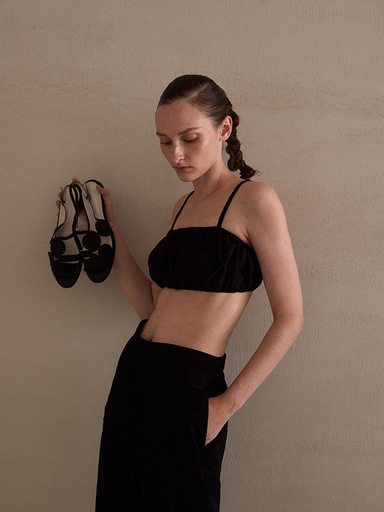 이탈리안 레더 플로럴 슬링백 샌들