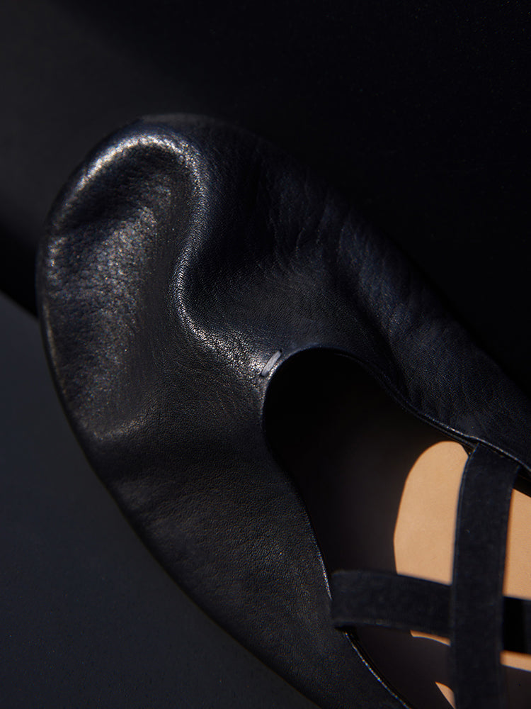 이탈리안 워시드 가죽 핸드크래프트 발레 플랫