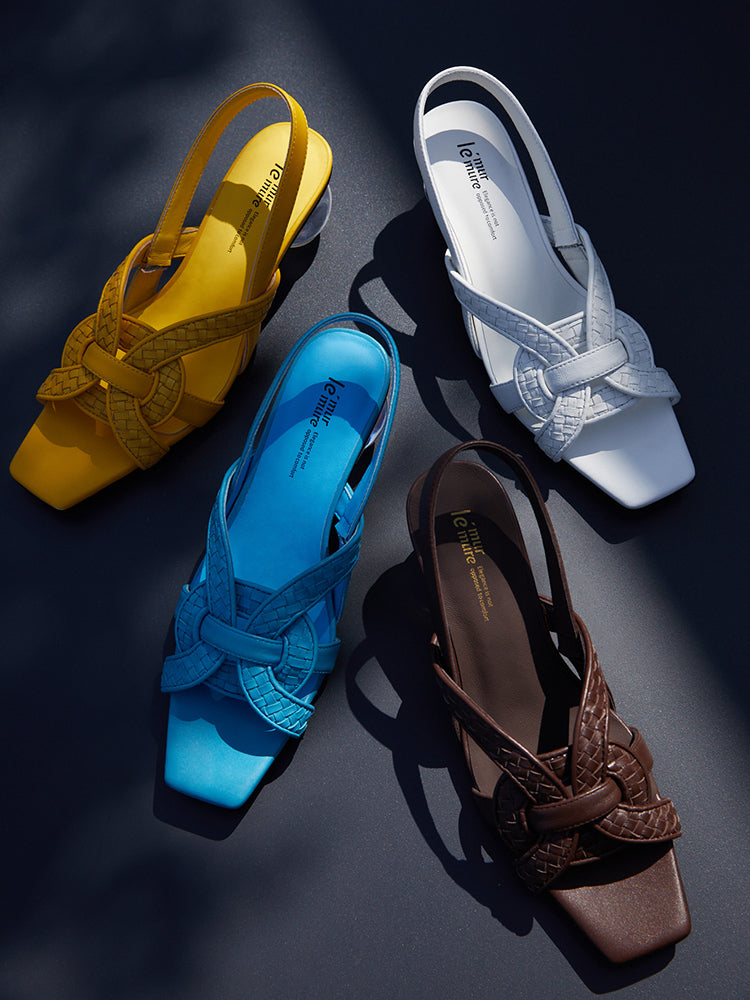 Geometric Woven Lambskin Block Heel Sandals