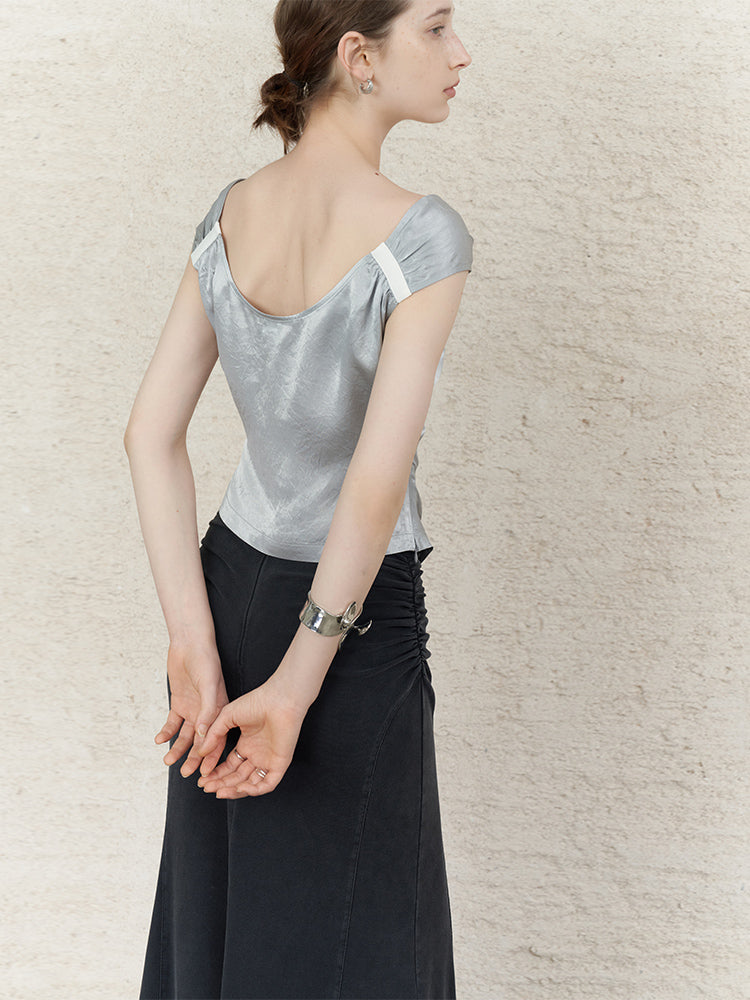 블랙 니트 머메이드 헴 미디 스커트