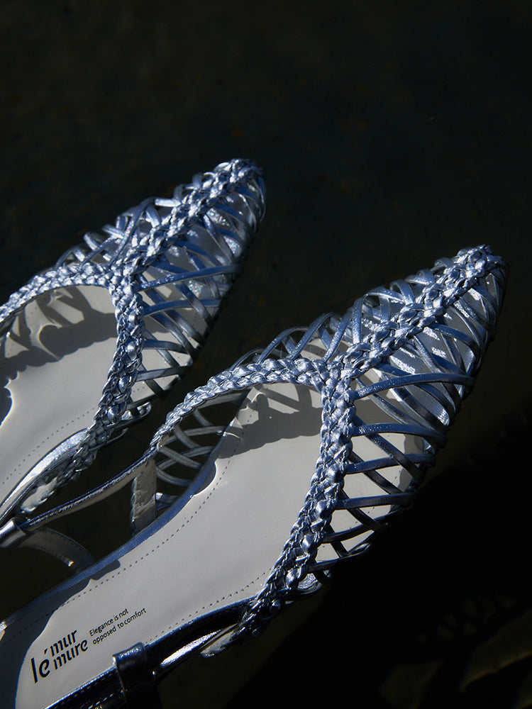 Handcrafted Multicolor Woven Pointed-Toe Sandals