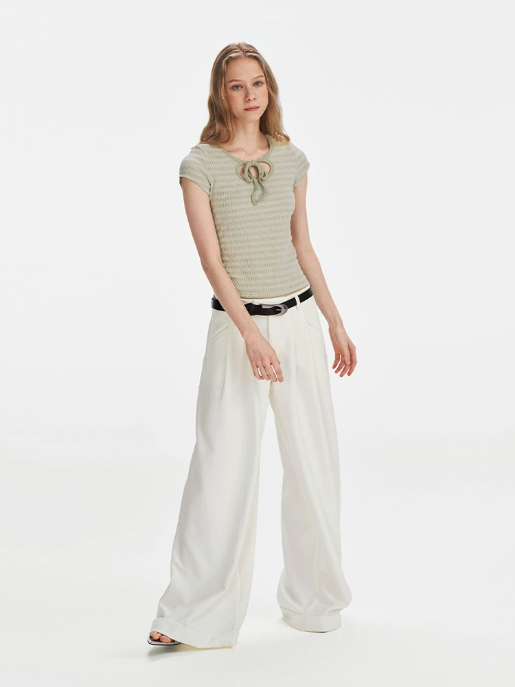 Minimalist White Wide-Leg Wrinkle-Resistant Pants