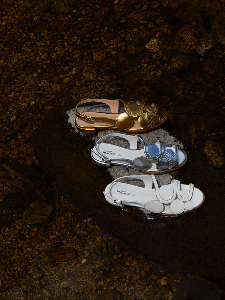 이탈리안 핸드다이 가죽 핸드메이드 플랫 샌들