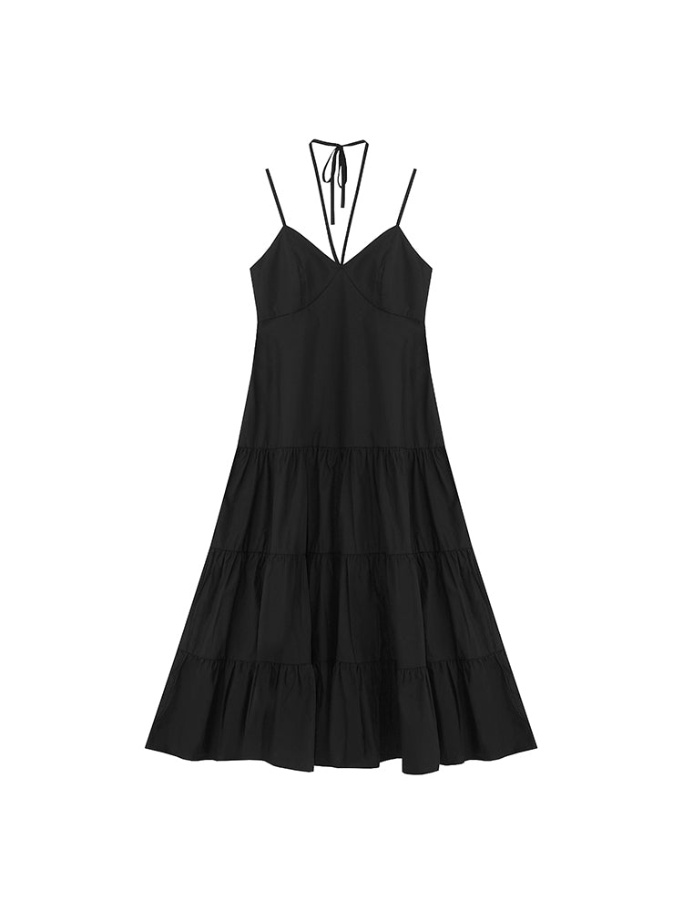 스위트 홀터 브이넥 티어드 맥시 드레스