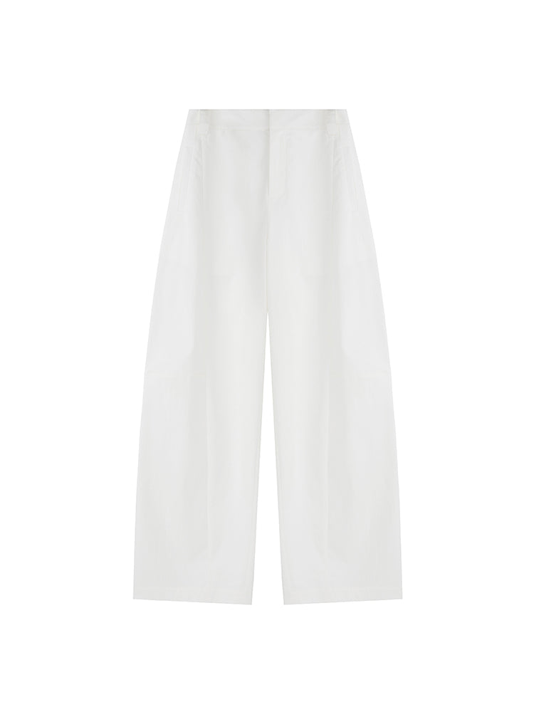 White High-Waist Cotton Wide-Leg Pants