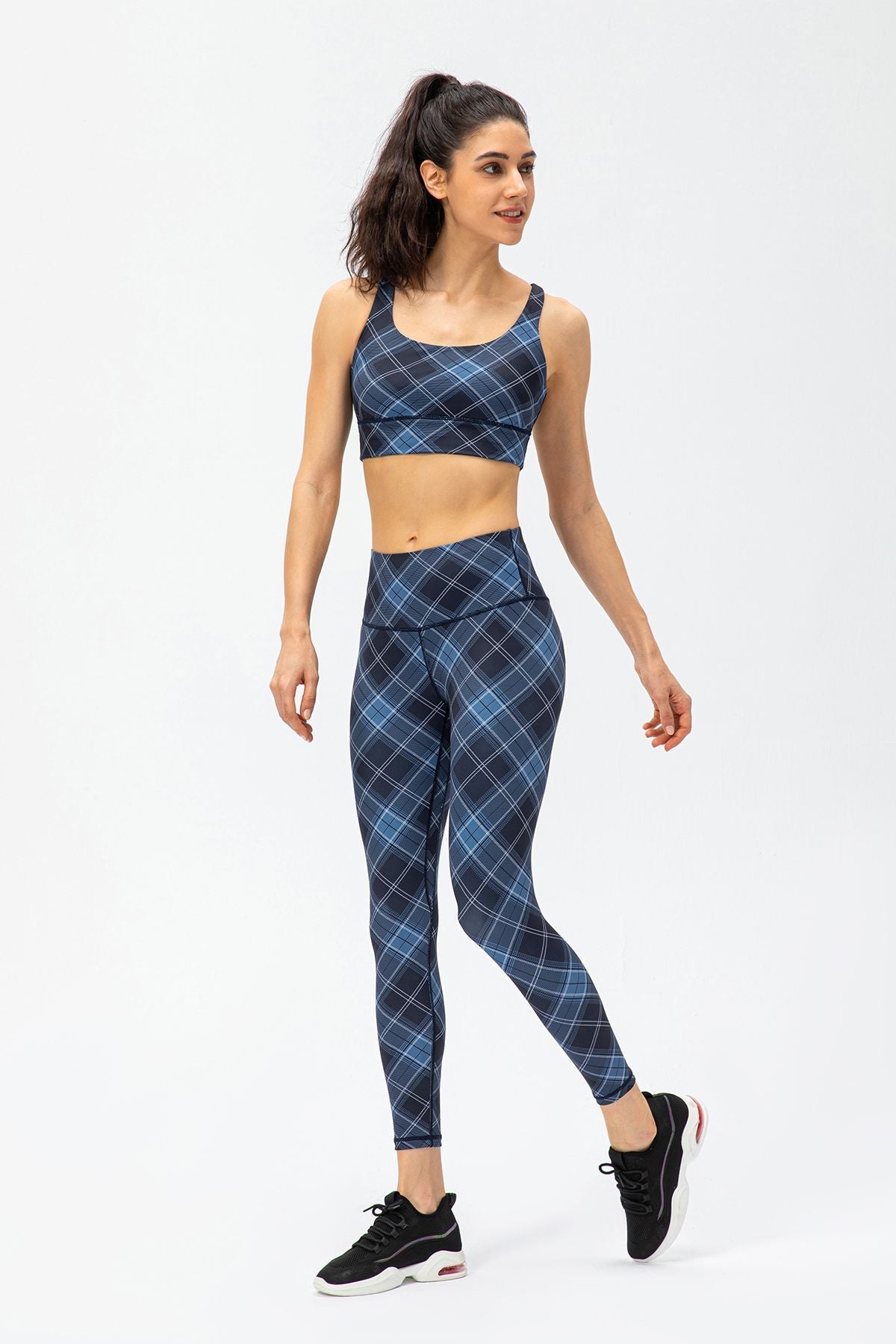 십자형 프린트 브라 미디엄 서포트