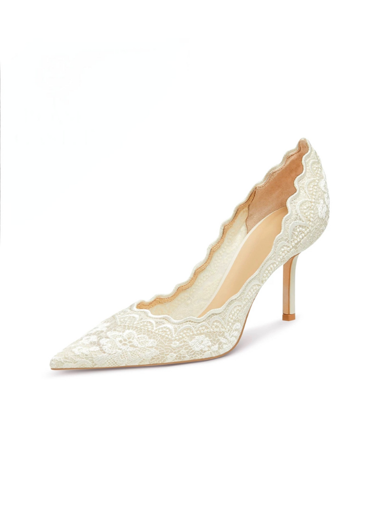 Moonlit Rose French-Style White Mesh High Heels