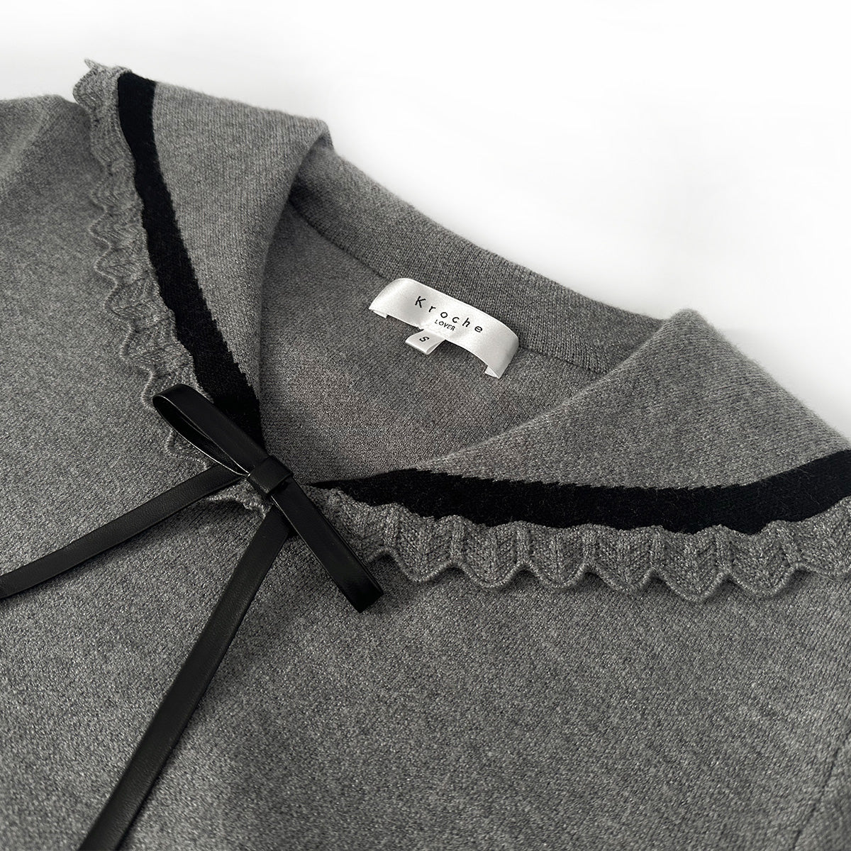 Kroche Color Blocked Bow-Knot Sailor Collar Knit Top Grey