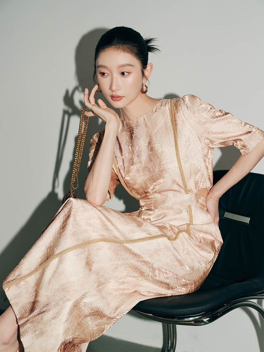 Custom Side Cutout Puff Sleeve Midi Dress FancyAdd Custom Side Cutout Puff Sleeve Midi Dress FancyAdd