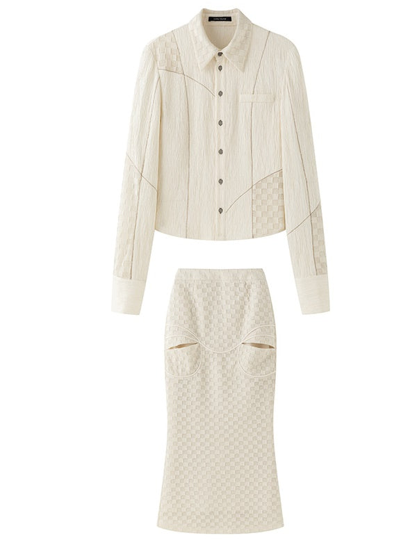 피쉬테일 패치워크 체크무늬 시크 셔츠&롱스커트