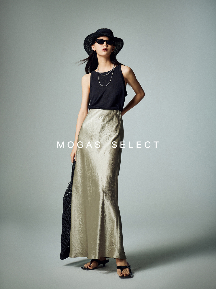 아세테이트 바이어스 컷 엘라스틱 웨이스트 맥시 스커트