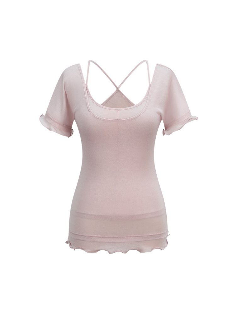 러플 트림 메리노 울 텐셀 니트 티셔츠