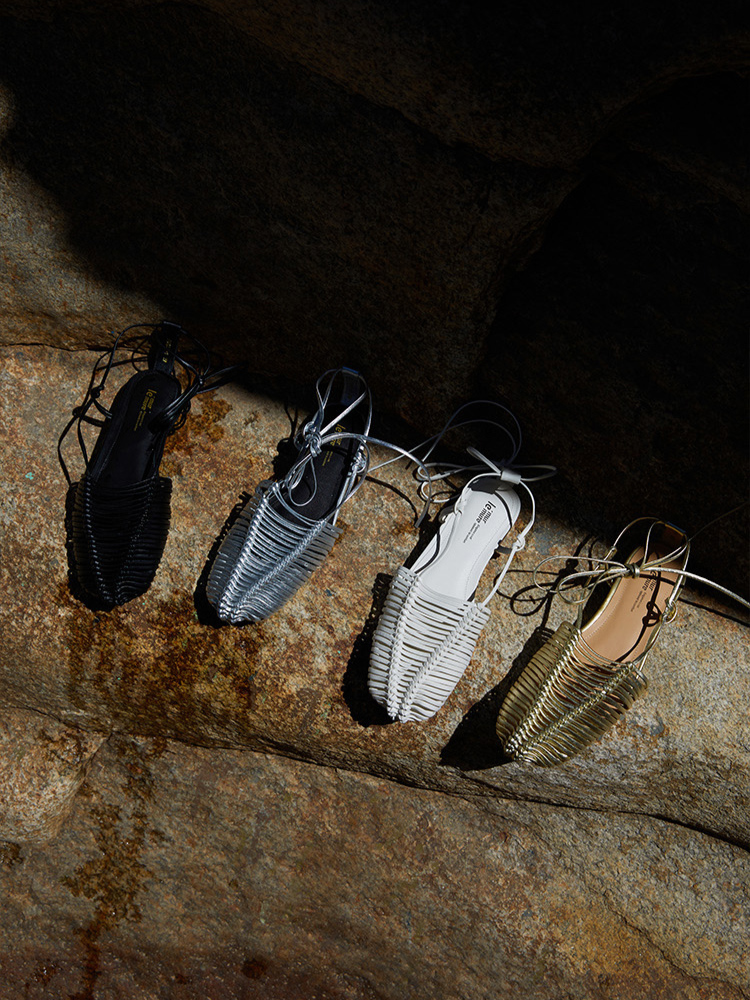 수제 디자이너 가죽 우븐 스트랩 샌들