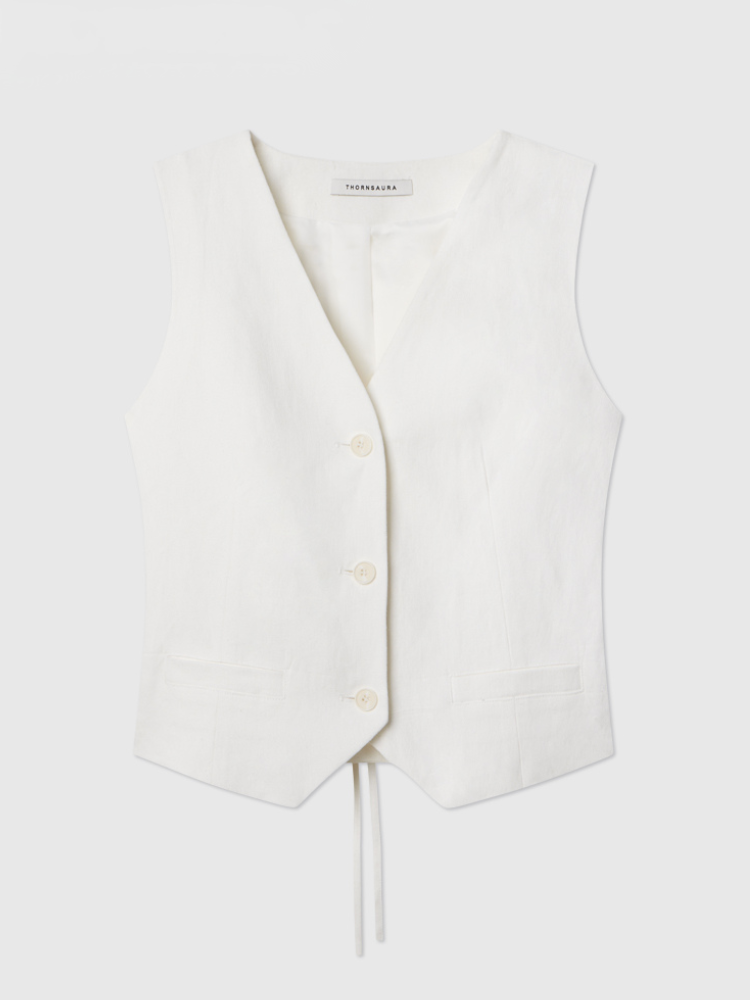 통기성 린넨 조끼와 A라인 스커트 세트