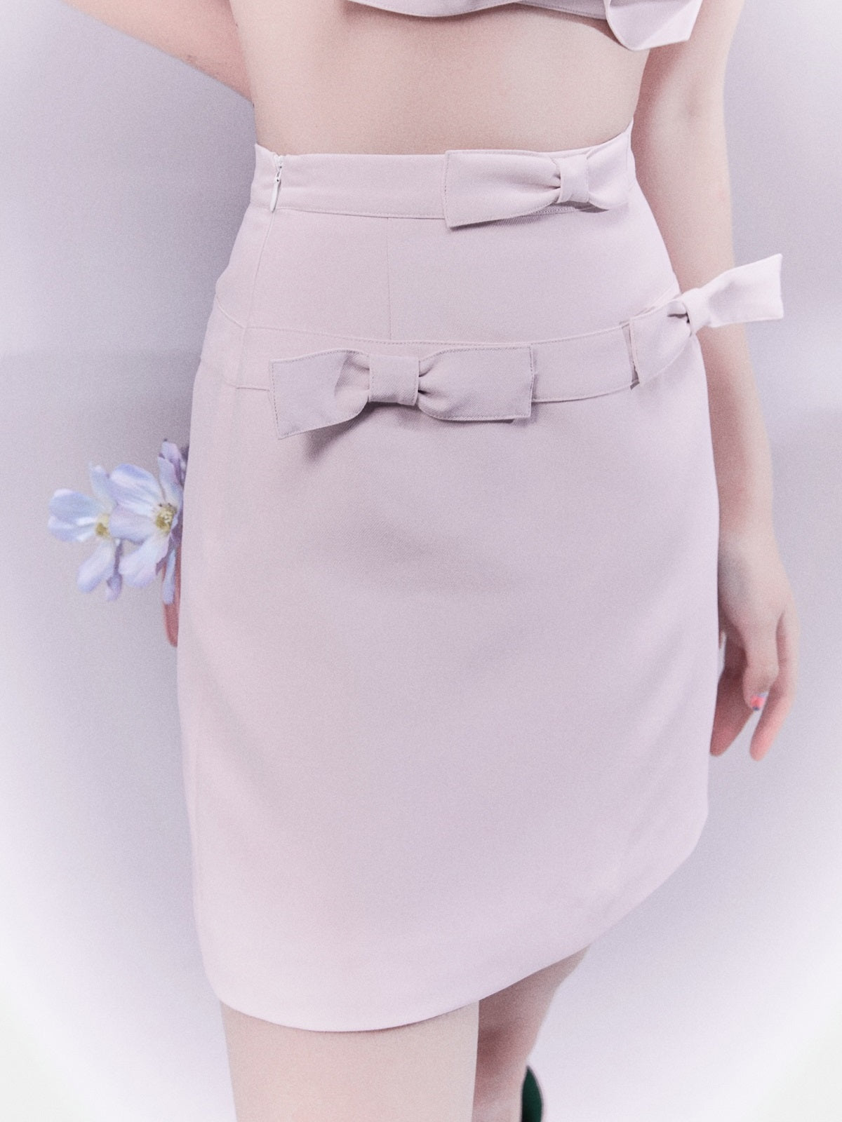 リボンパフスリーブブラウスキャミソールスカート