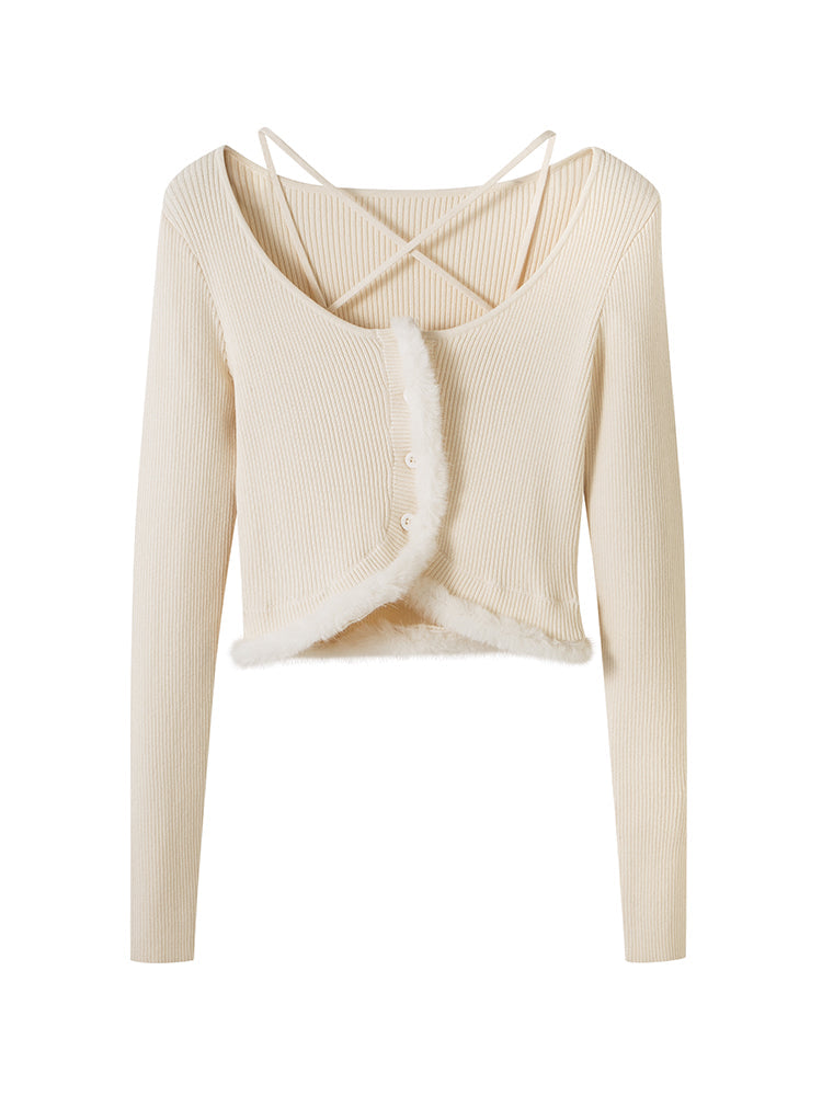 ショートファーツイードニット&スカートセットアップ