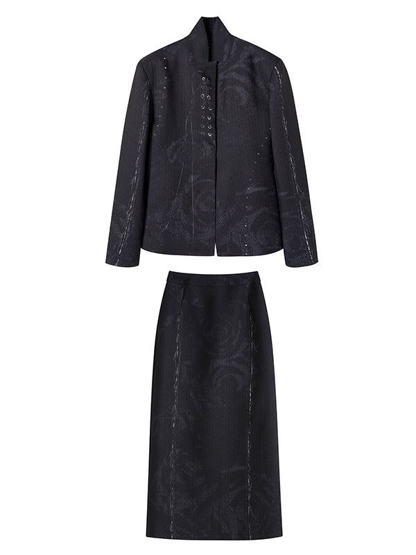 ローズフラワーレトロニチシックジャケット&ロングスカート