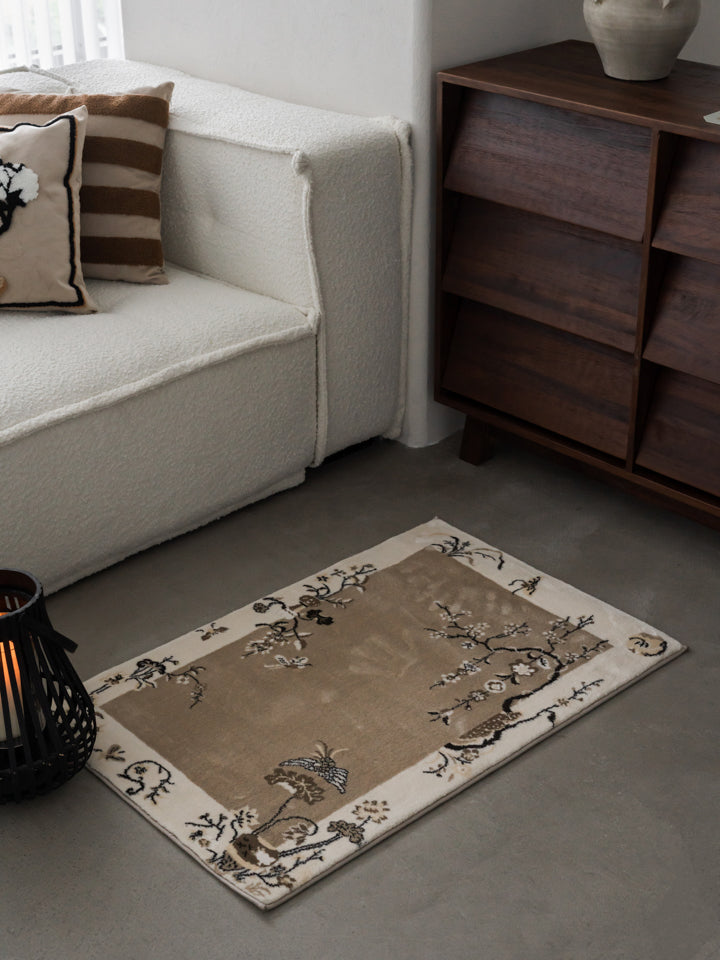 "Elegant Tranquility" Oriental Floral Washable Entry Mat