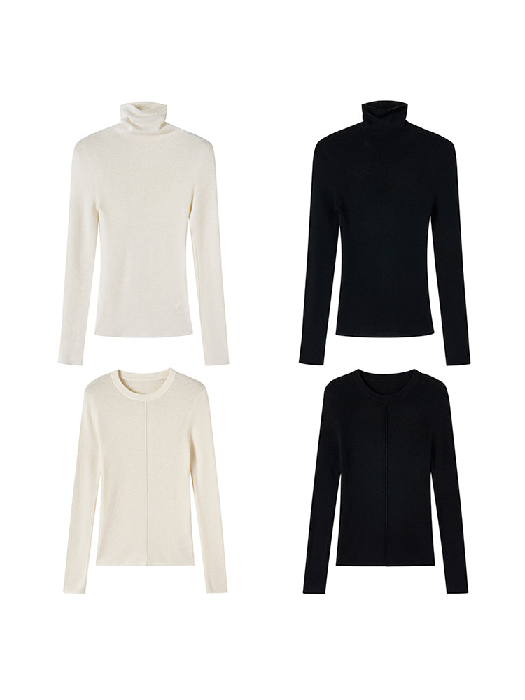 2タイプ クルーネック ハイネック シンプル スリム ニット