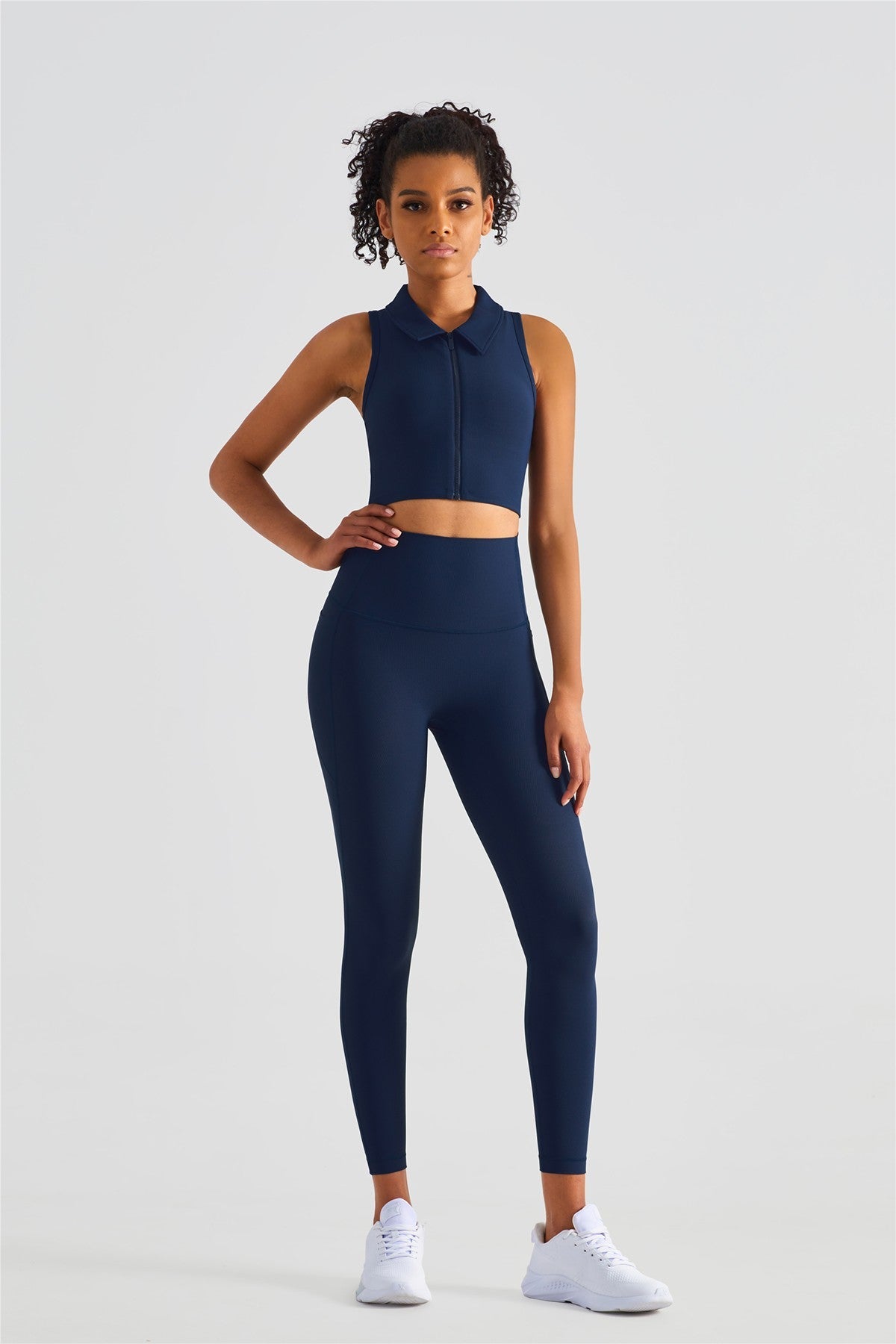 골지 라펠 칼라 크롭 민소매 탱크탑