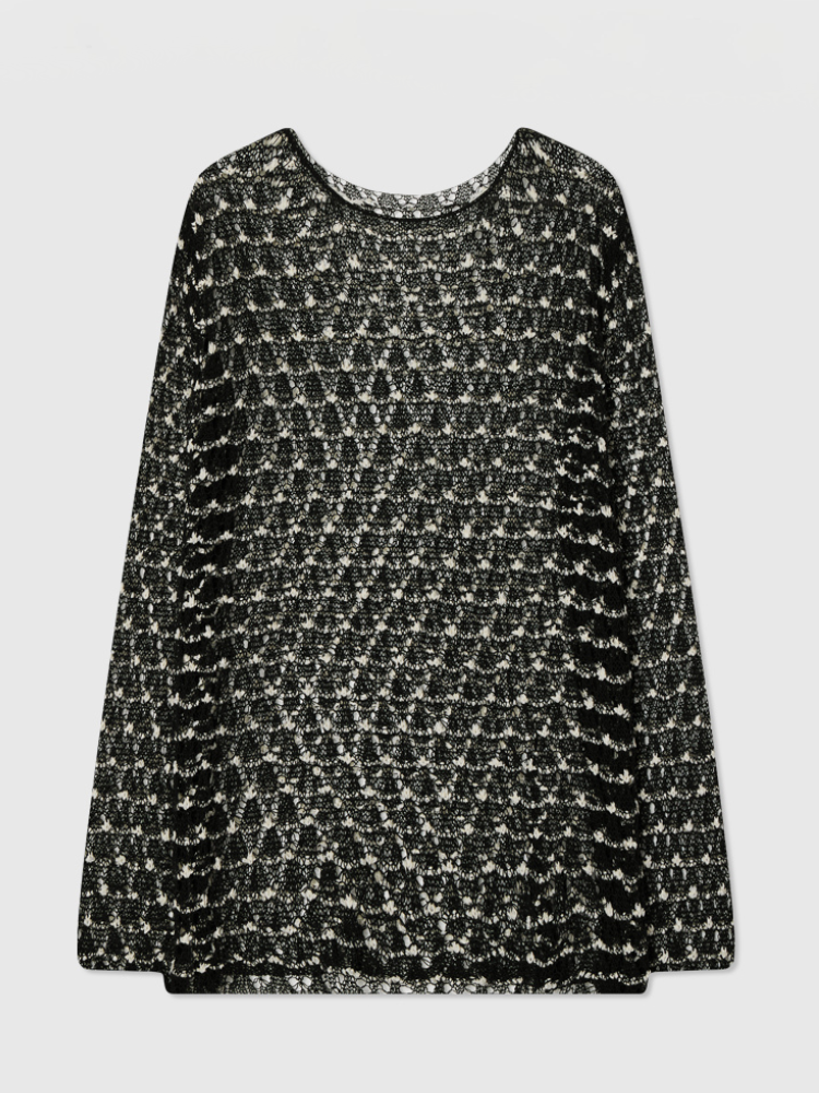 시어 니트 플로럴 풀오버 탑