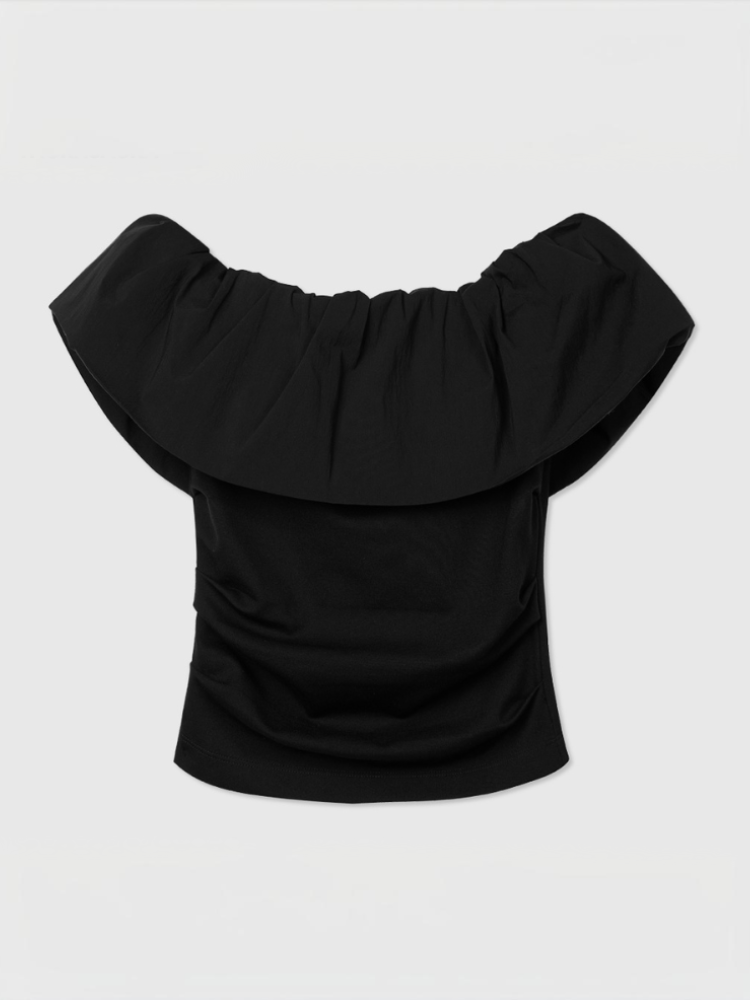 블랙 앤 화이트 오프숄더 탑