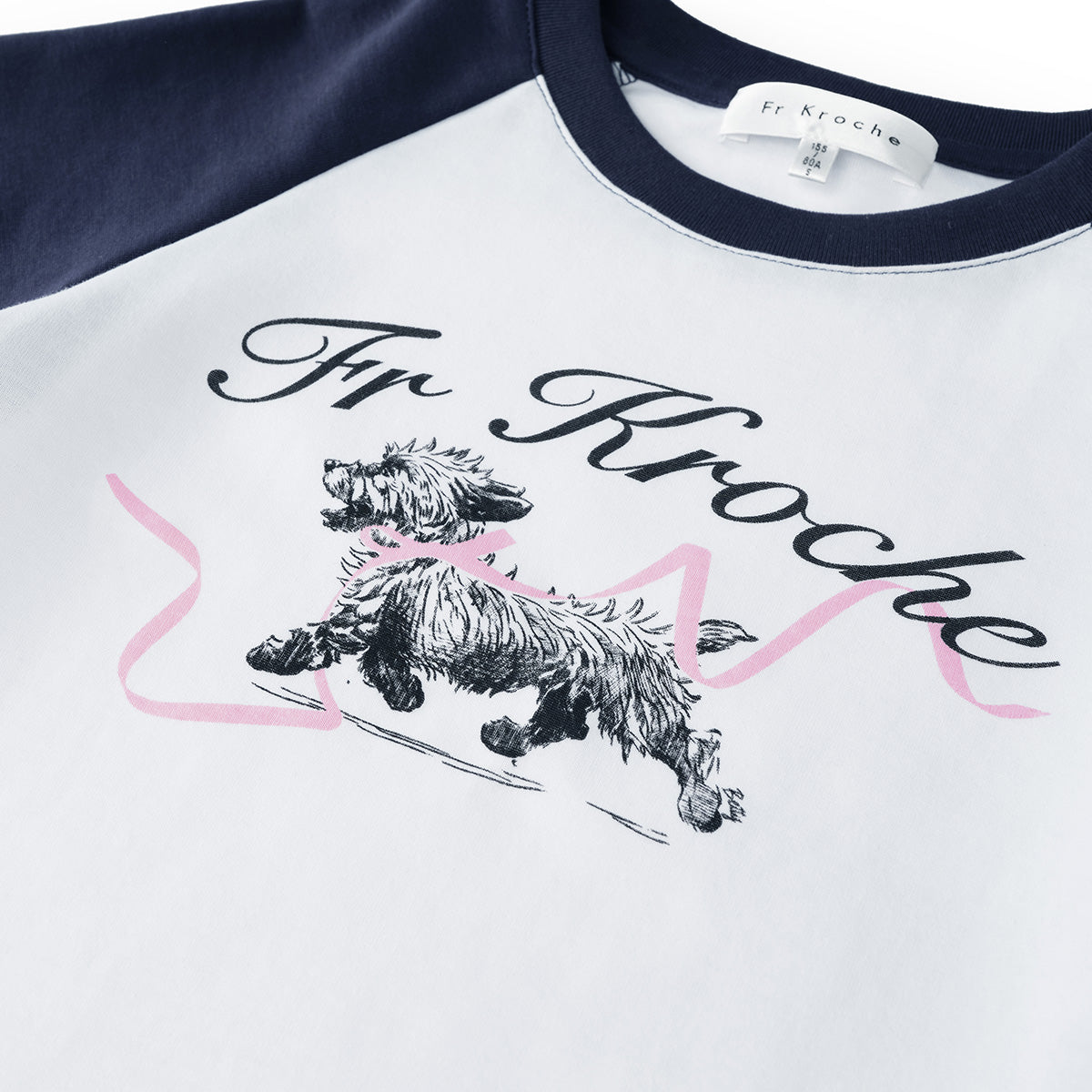 Kroche Hand Painted Puppy Raglan T-Shirt Navy Blue
