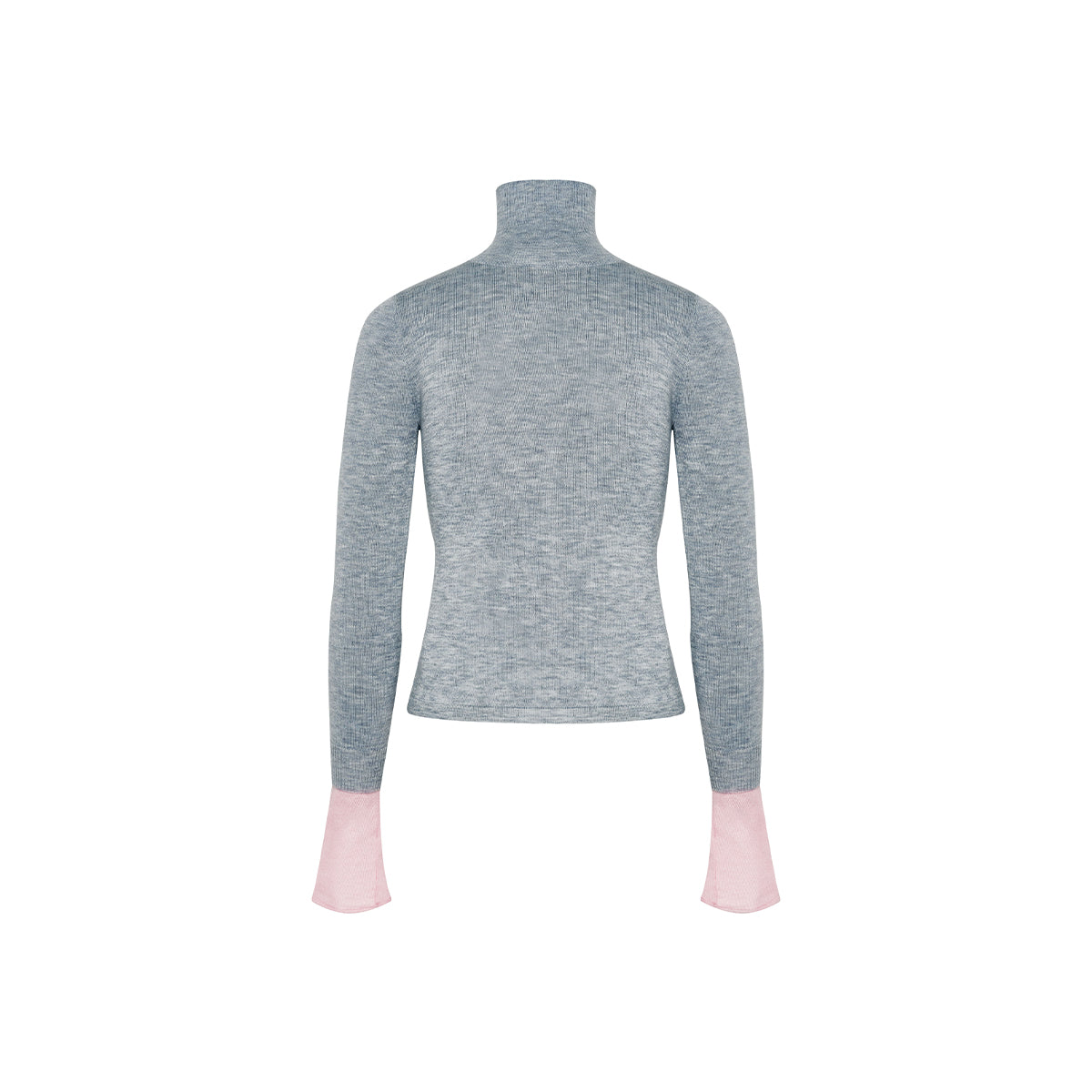 Kroche Color Blocked Cuff Woolen Knit Turtleneck Top Grey