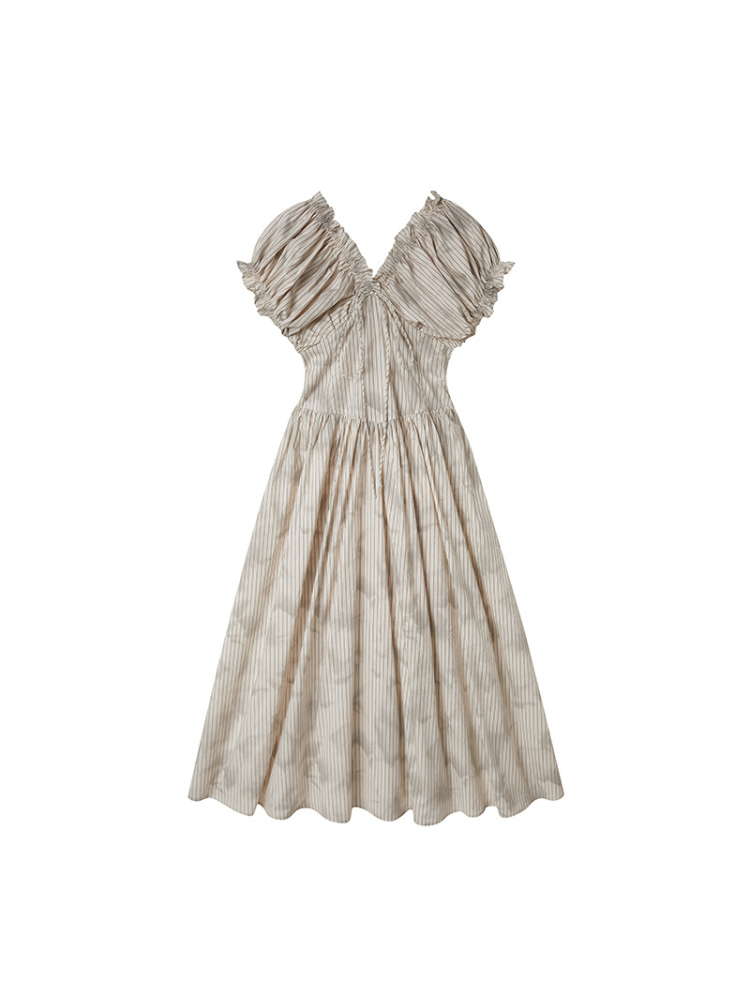 루즈한 브이넥 걸리시한 퍼프소매 개더원피스