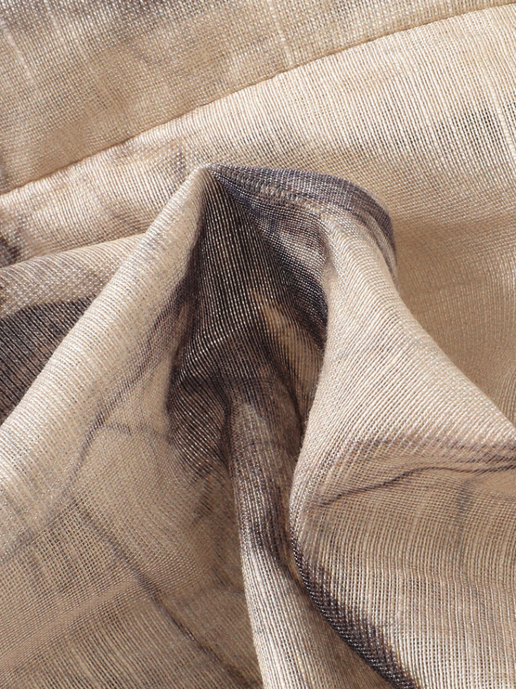 Butterfly Print Mandarin Collar Fitted Blouse