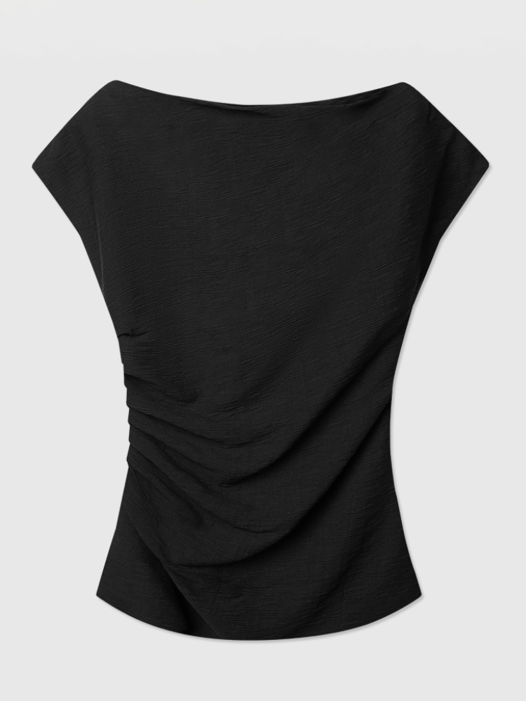 비대칭 플리츠 탑 & 스트레이트 스커트 세트