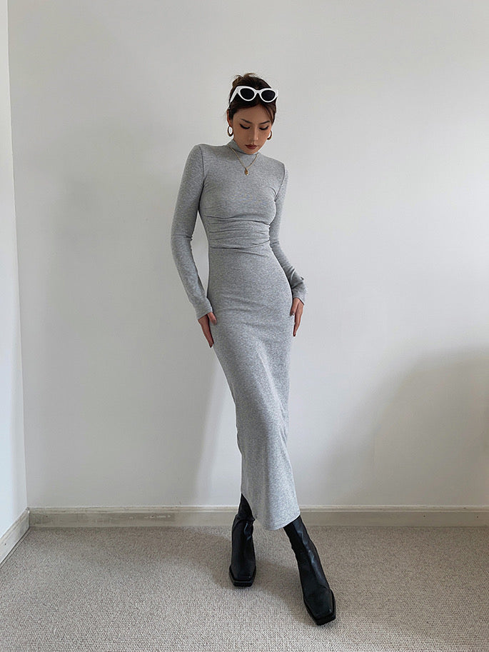 High Neck Bodycon Long Sleeve Maxi Dress