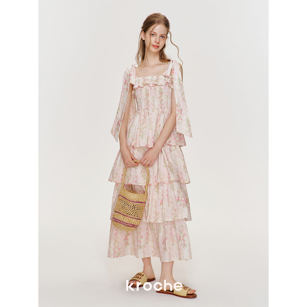 Kroche Floral Lace Up Tiered Halter Dress – FancyAdd