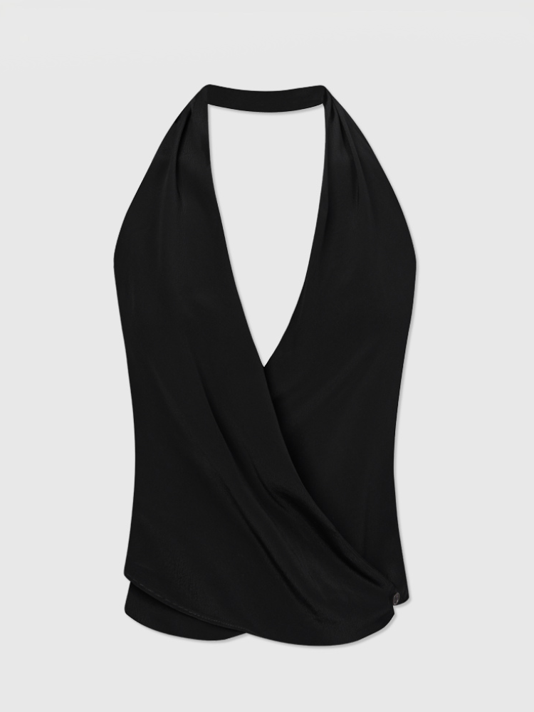 Backless Halter Acetate Wrap Top