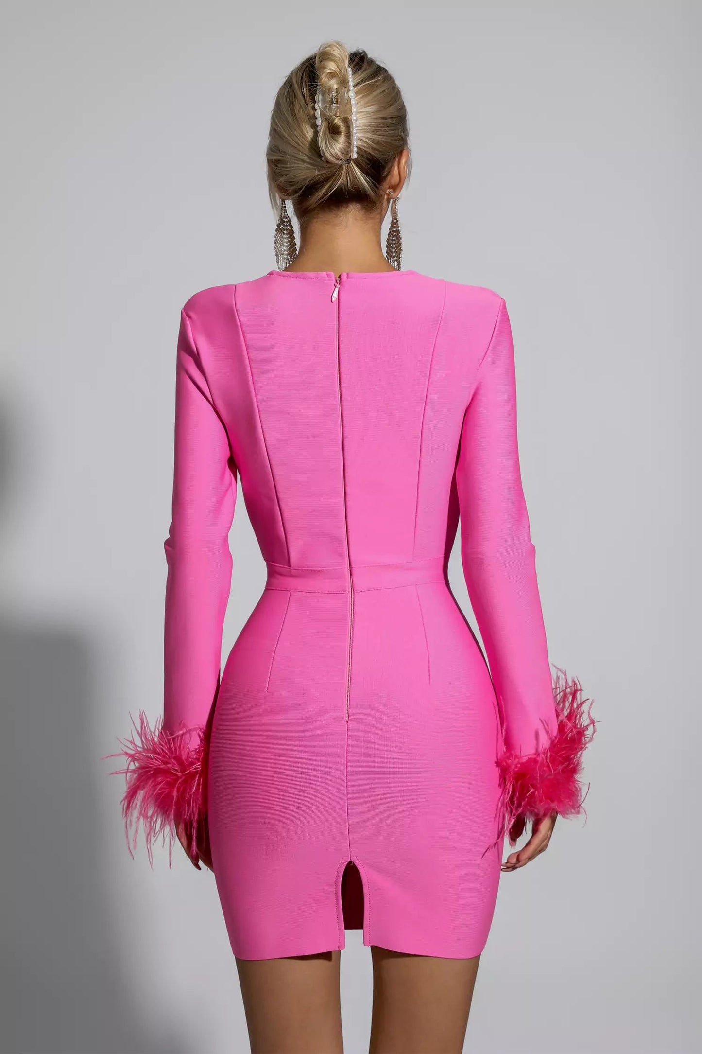 Aspen Pink Feather Bodycon Mini Dress