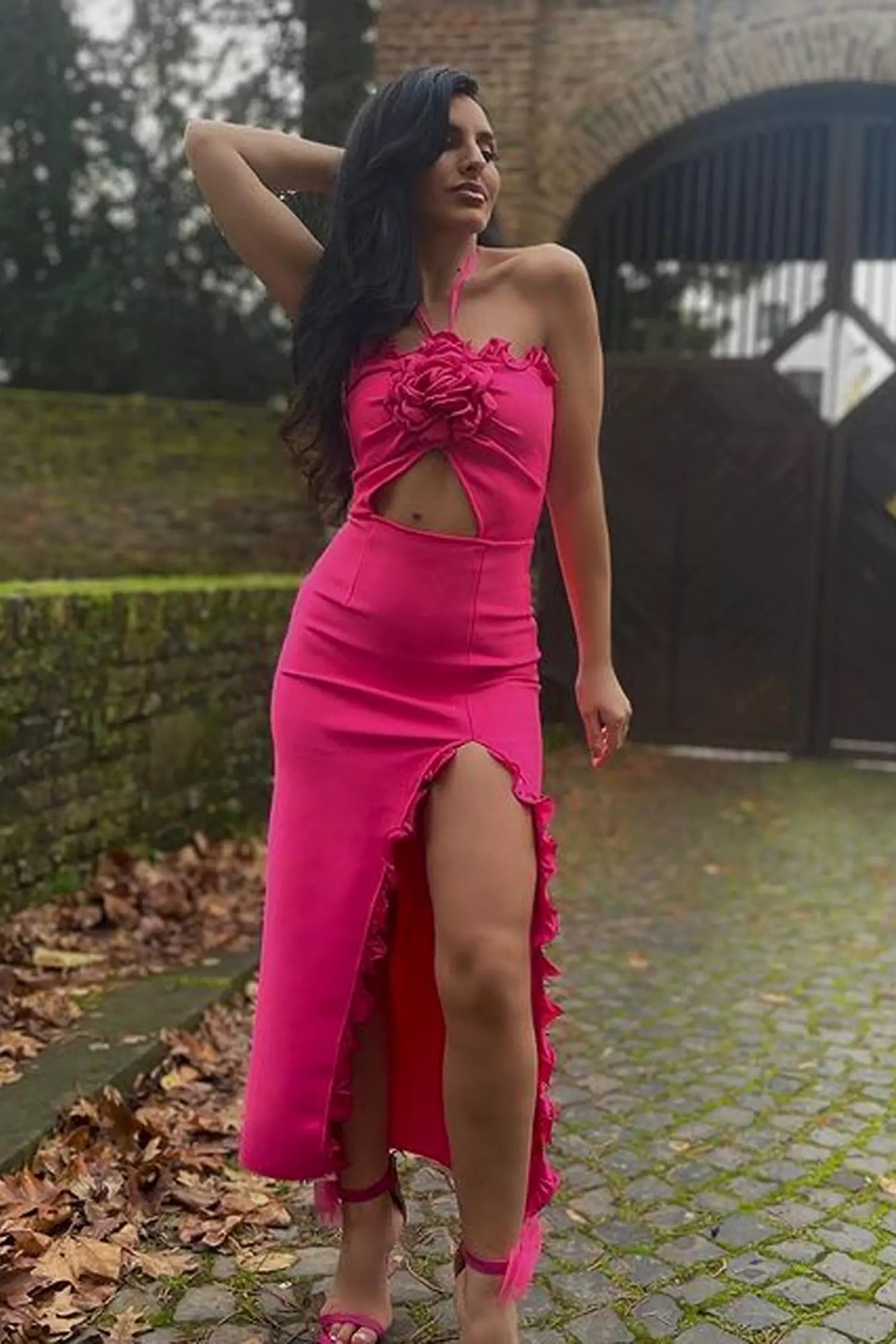 Francesca Floral Ruched Maxi Dress-Rose Red – FancyAdd