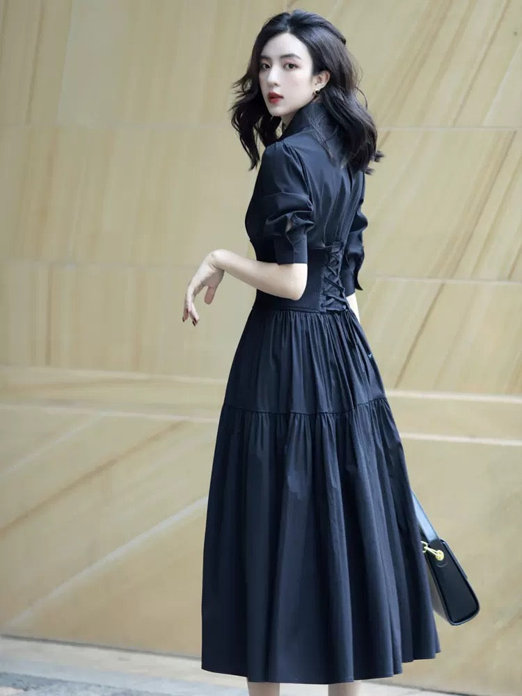 Corset Shirt Midi Dress in Black – FancyAdd