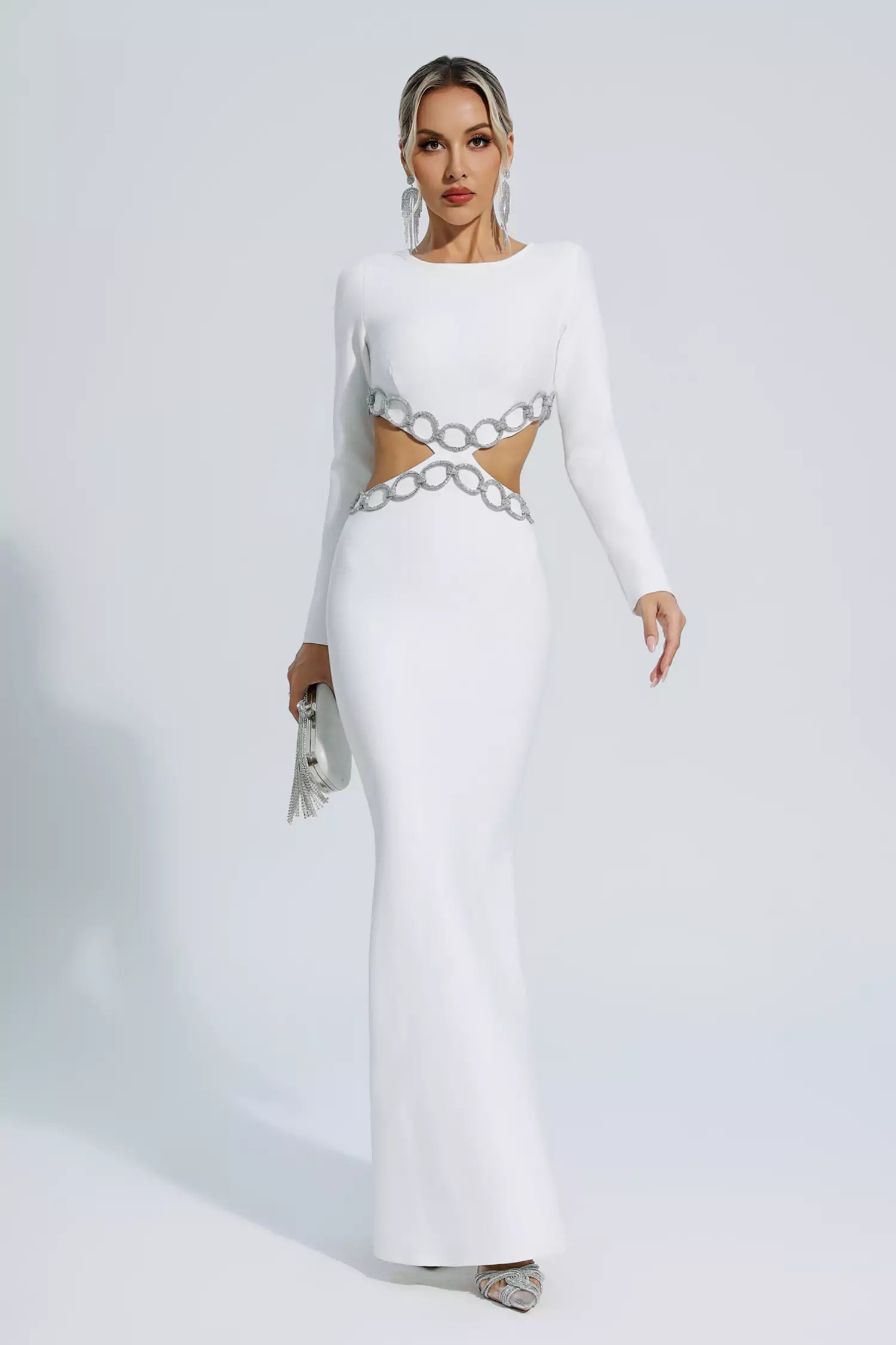 chinese dress ladies Janelle White Cut Out Long Sleeve Bandage Dress – FancyAdd