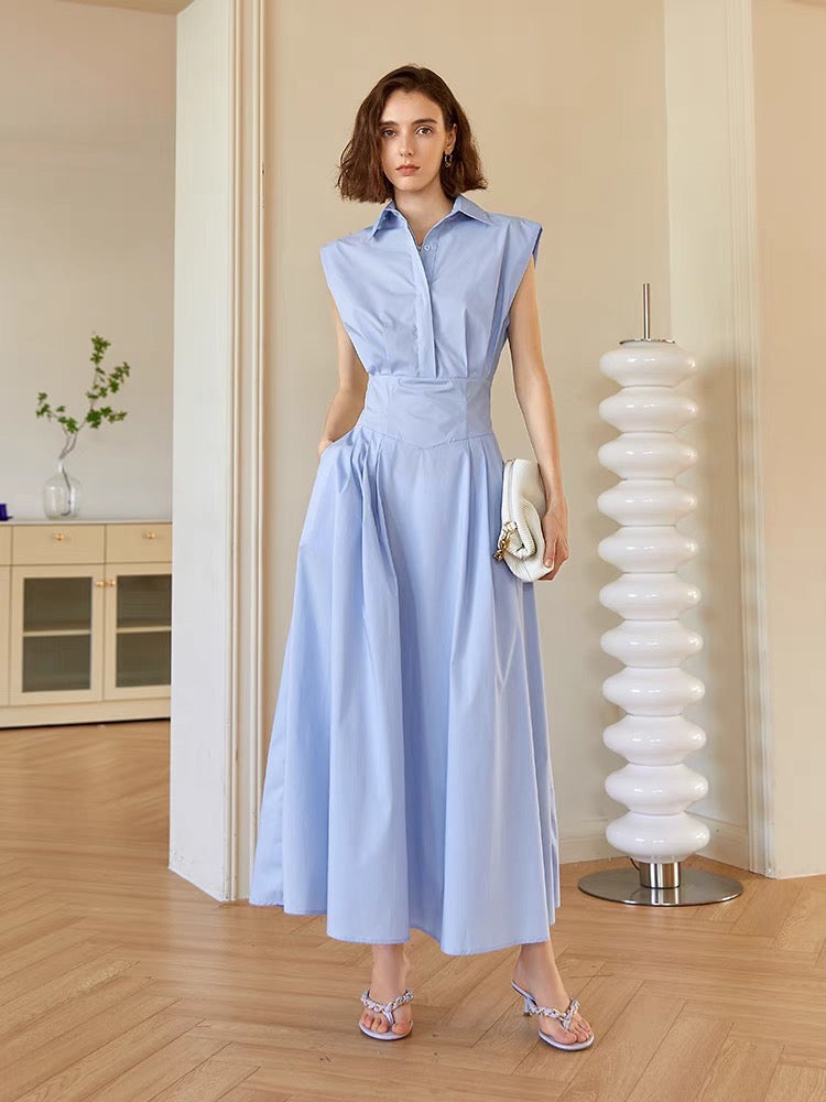 aurelie maxi dress Aurelie Boxy Shoulder Maxi Sleeveless Pocket Shirt Dress – FancyAdd