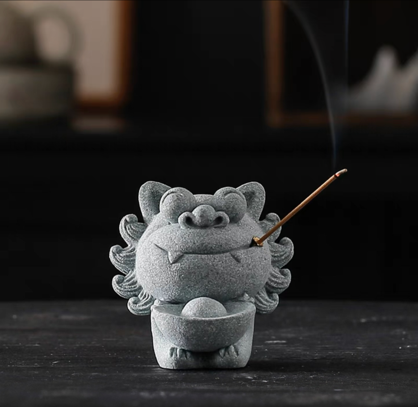 상서로운 Aventurine Lion Twins - 티 테이블 마스코트