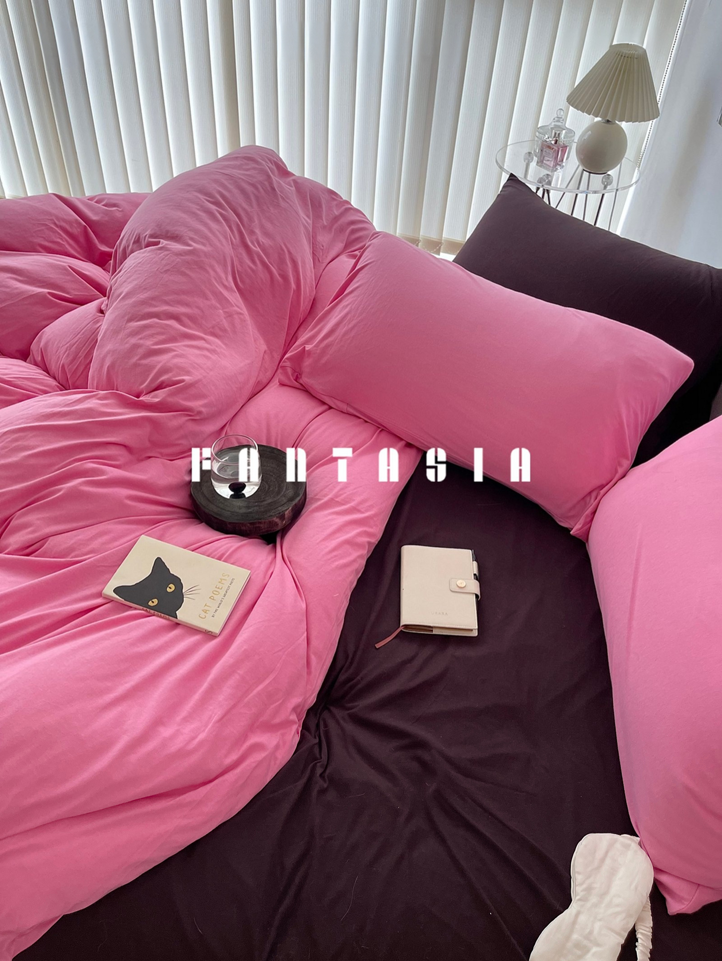 Strawberry Brownie: Pink-Brown Cotton Knit Bedding Set