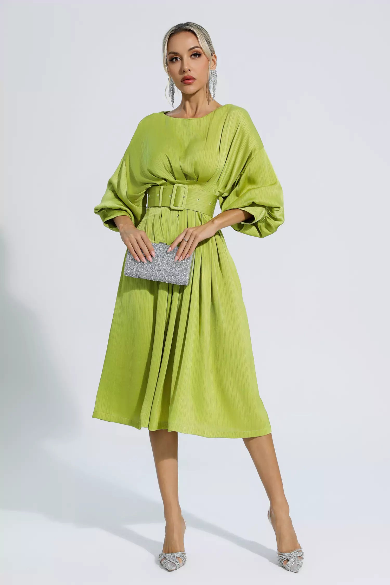 light green satin midi dress Flora – FancyAdd Size:XL / US 14-16 yaymemorialday civil ceremonies Casual Pretty Flowery Dresses