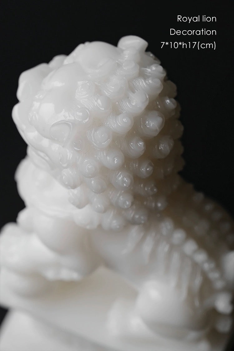 Forbidden City 'White Jade' Colored Lion Statues