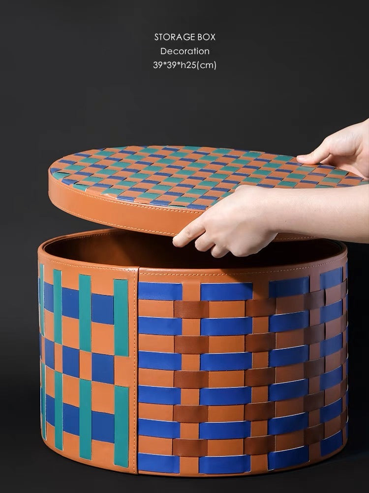 짠 체크 무늬 보관 상자