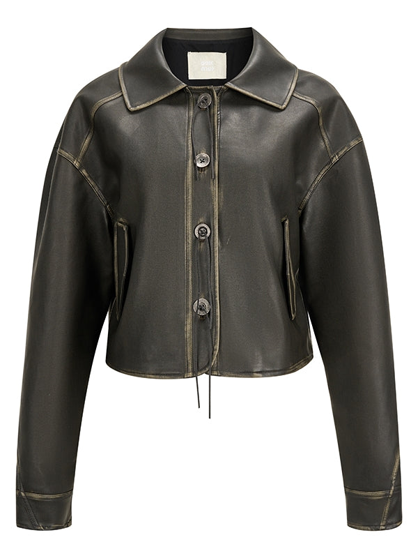 ヴィンテージ レトロ ショート丈 無地 レザージャケット